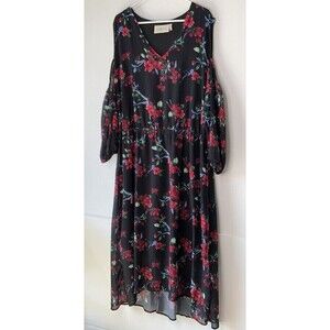 La Bellum Hillary Scott Cold Shoulder Dress Women's Black Red Floral Size 1X